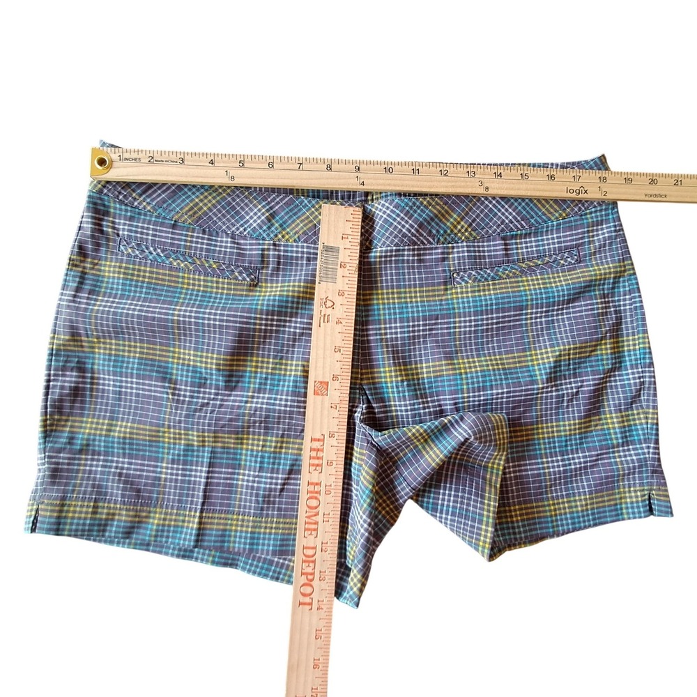 Slazenger Plaid Golf Shorts Grey‎ Teal Yellow Size 14 Activewear Stretch Pockets - Picture 3 of 7